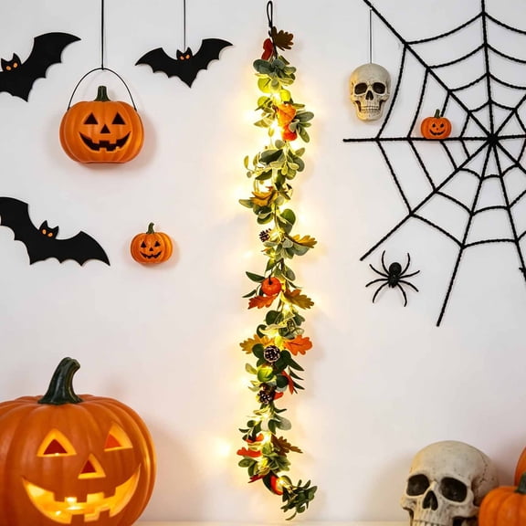 67 Inch Fall Garland with Faux Pumpkins, Fall and Halloween Decor for Mantel Porch, Indoor Outdoor Halloween Decorations for Home, Gift for Seasonal Gatherings