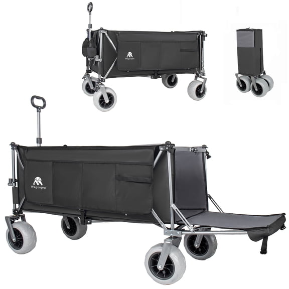 67-Inch Heavy Duty Utility Wagon with Extendable Tailgate, All-Terrain Wheels, and 500lb Capacity-Black/Gray