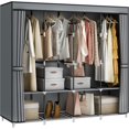 thumbnail image 1 of Portable Closet Wardrobe, 67-Inch Clothes Organizer with 4 Hanging Rods and 8 Shelves, Non-Woven Fabric Cover, Large Capacity Storage for Bedroom and Living Room, Grey, 1 of 15