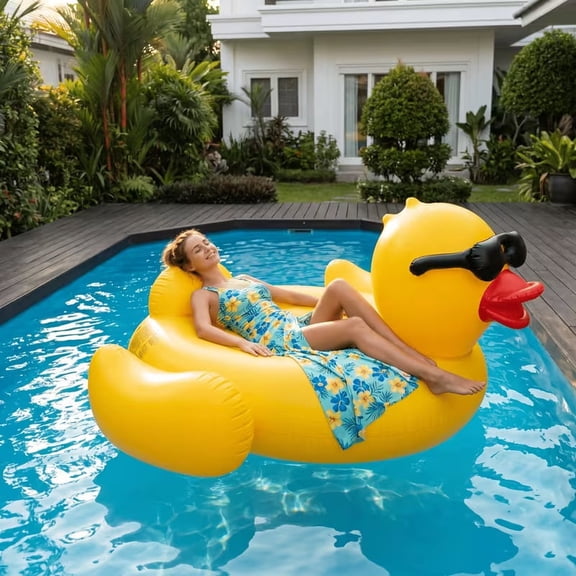 67-inch Bouncats Oversized Duck Pool Float for Adults, Swimming Pool Ride-On Rafts, Water Lounger Floats for Outdoor Lake, River, Beach, Pool Gatherings, Blow-Up Floaties