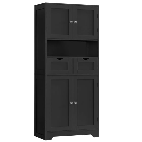 67 Inch Tall Rattan Storage Cabinet, Freestanding Pantry Cabinet with Adjustable Shelves and Large Drawer, Multipurpose Wooden Cupboard for Kitchen Living Room Home Office Bathroom