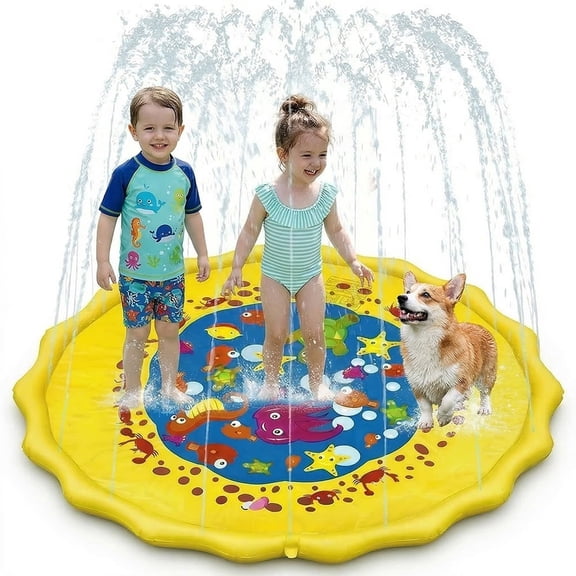 Splash Pad for Toddlers, Outdoor Sprinkler for Kids, 67" Summer Water Toys Inflatable Wading Baby Pool for Girls Boys Pets Dog, Yellow