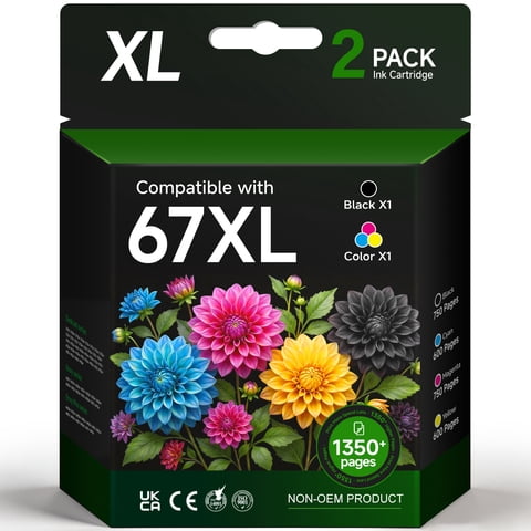 67 Ink Cartridge Clr/Blk Compatible for HP Ink 67 67XL Ink Cartridge 2-Pack