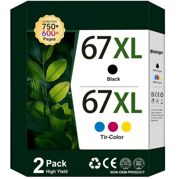 Kolor Expert 67XL Ink Cartridge, Compatible for HP 67 Printers, Black ...
