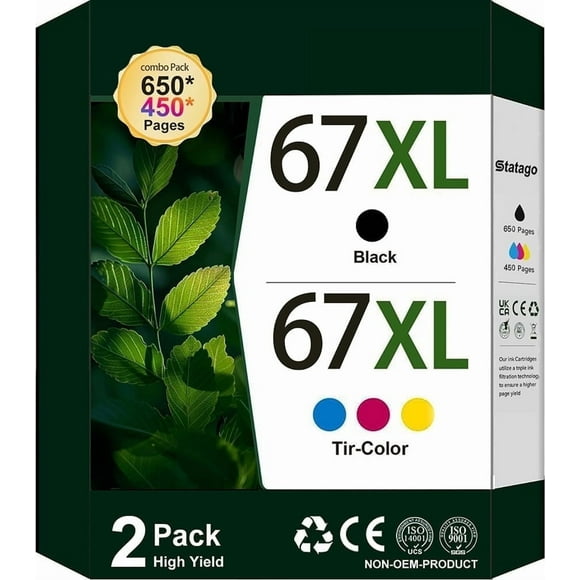 67 Ink Cartridge Compatible for HP 67 67xl Ink Cartridges - Black | Color (Tri-Color), 2 Pack