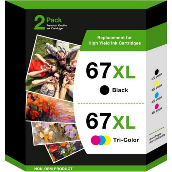 67 Ink Cartridge Compatible for HP 67 67xl Ink Cartridges for Deskjet 2742e 2752e 2755e (Black, Tri-Color)