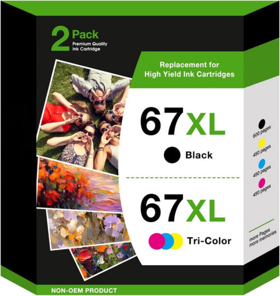 67 Ink Cartridge Compatible for HP 67 67xl Ink Cartridges for Deskjet 2742e 2752e 2755e (Black, Tri-Color)