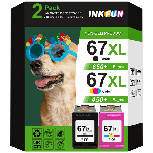 67 Ink Cartridges Compatible for Printer Ink HP 67 for HP Ink 67 for HP DeskJet 2852e 2842e 2700 2752e 2755e (Black Tri-color)