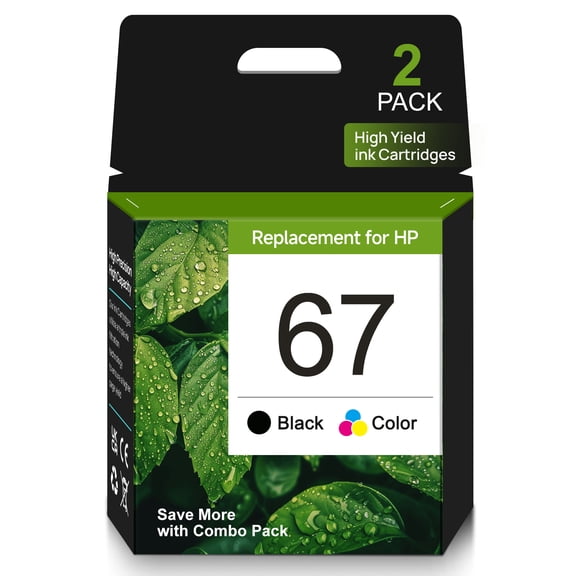 67 Ink Catridges for HP 67 Ink Cartridges for HP 67 Ink Black and Color Compatible for HP Printer Ink 67 (1 Black 1 Tri-color 2 Pack)