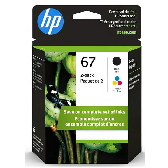 67 Ink Catridges for HP 67 Ink Cartridges for HP 67 Ink Black and Color Compatible for HP Printer Ink 67 (1 Black 1 Tri-color 2 Pack)