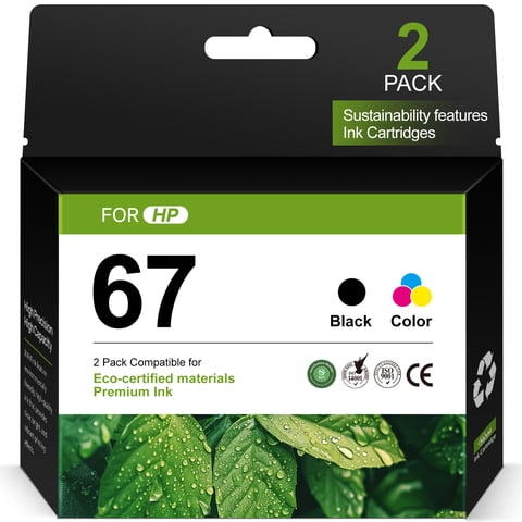 67 Ink Black and Color Combo for HP 67 Ink Cartridge Compatible for HP Ink 67 for DeskJet 2700 2752e 2755e (2-Pack)
