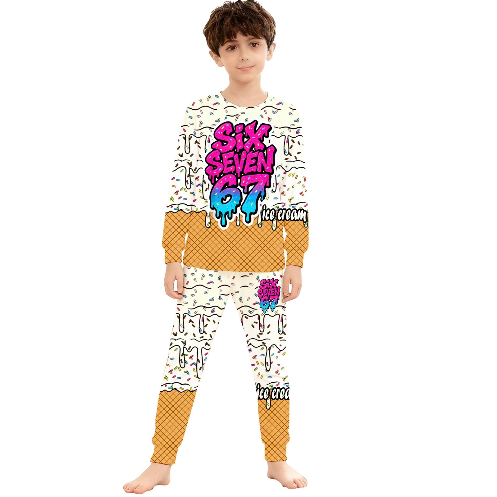67 Kid Sets 6 7 Meme Funny Pajamas Six Seven 6 7 Ice Cream Print Six ...