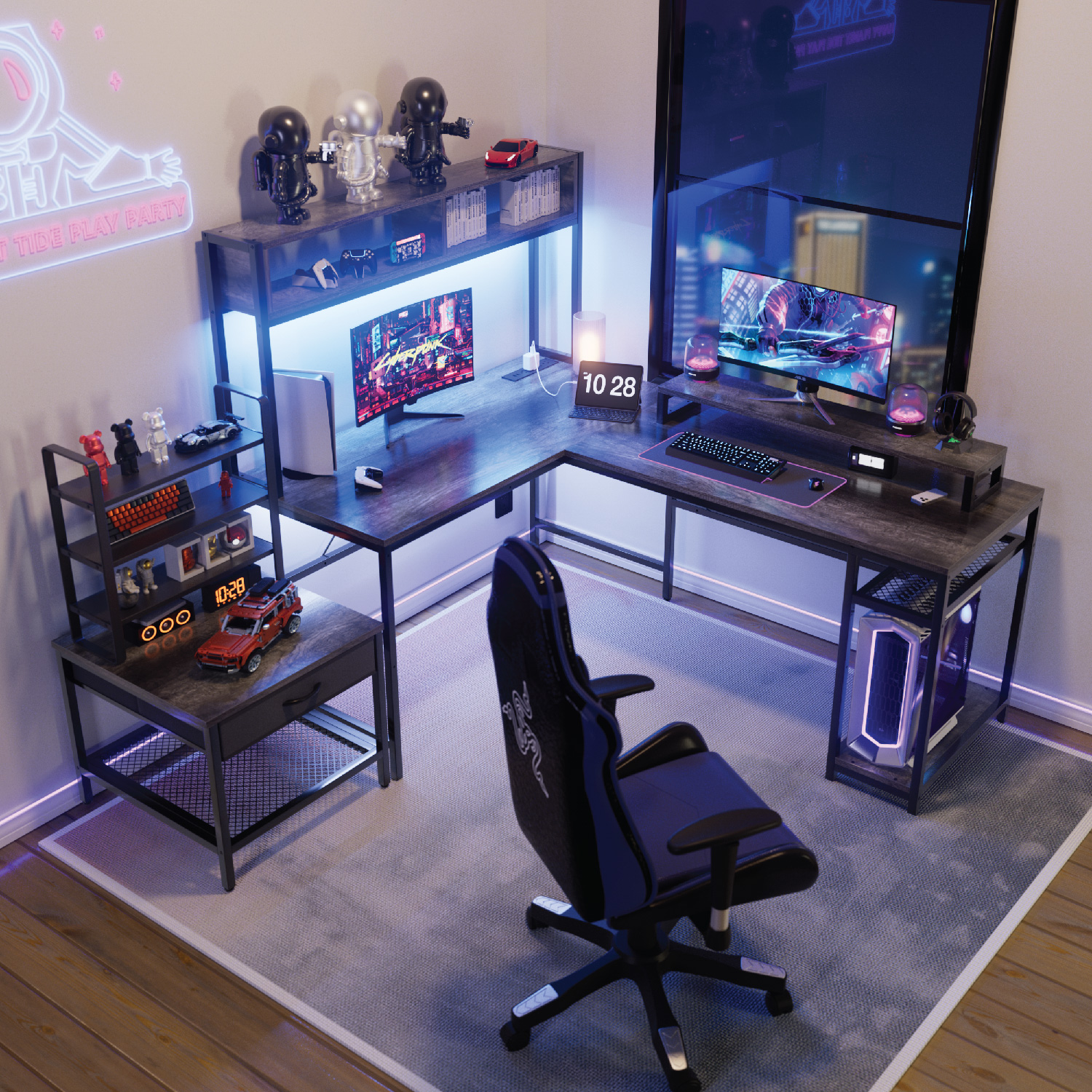 Mainstays LShaped Desk with Hutch, Espresso