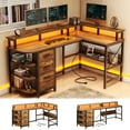 67" L Shaped Computer Desk with LED Lights and Power Outlets