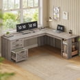 thumbnail image 1 of 67" L Shaped Computer Desk with 3 Drawers and Storage Shelves, Farmhouse Corner Office Desk, Home Office Desk, 1 of 5