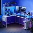 thumbnail image 1 of 67" L-Shaped Convertible Gaming Desk, Computer Desk with Power Outlets & LED Lights, Home Office Desk with Storage Shelves, Corner Excusive Desk with Monitor Shelf and Hook, Two Person Desk, 1 of 9