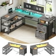 thumbnail image 1 of SEDETA 67" L Shaped Desk with Drawers, Computer Office Desk with Storage Shelves & Power Outlet, Reversible Gaming Desk with LED Lights for Home Office, Grey, 1 of 8