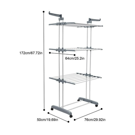 67" Laundry Clothes Storage Drying Rack Portable Folding Dryer Hanger Heavy Duty Gray