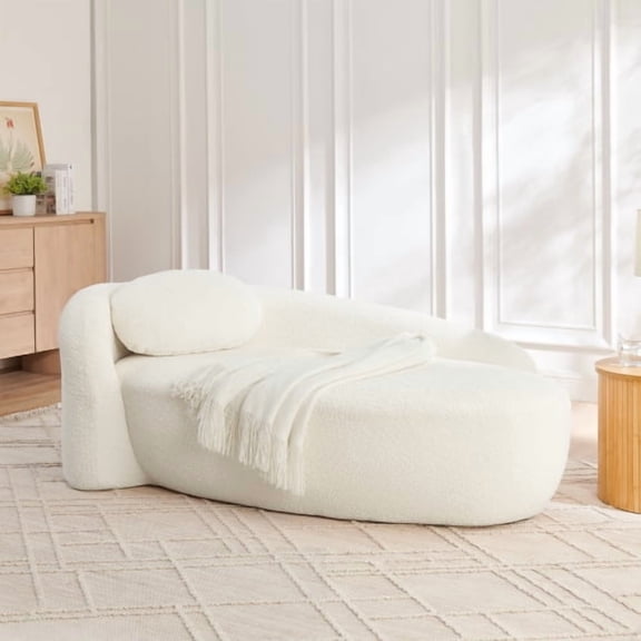67" Lazy Sofa, Lounge Chair, Accent Chair with oval silhouette boucle fabric and space-saving design for living room and compact home spaces, Beige