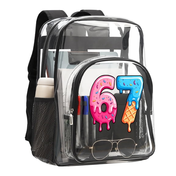 67 MEME 16'' Clear Backpack, Heavy Duty PVC Transparent Backpack, See Through Bookbag Multiple Pockets for Stadium,Travel