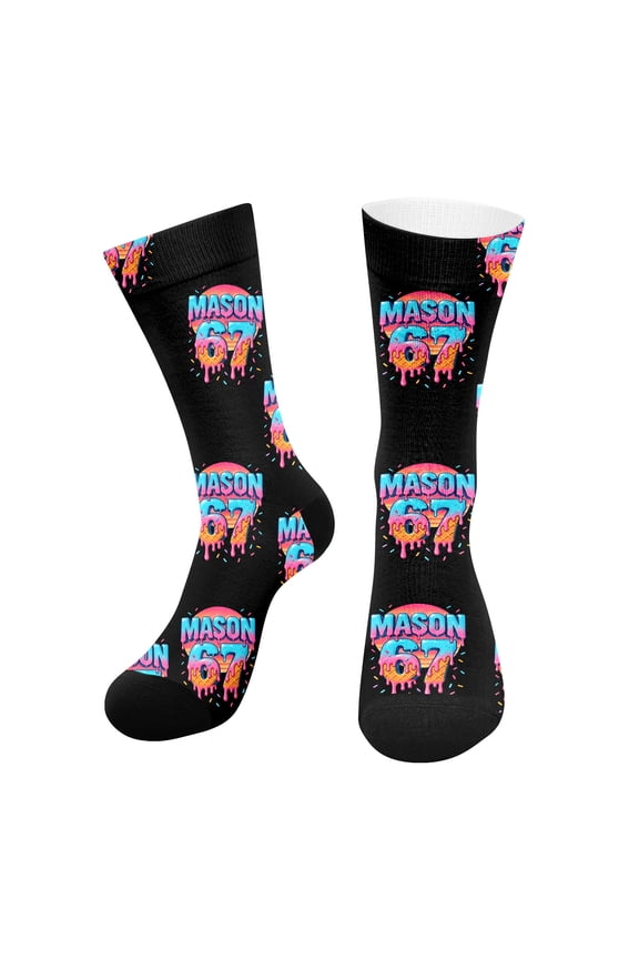 67 Meme 67 Gifts – 67 Christmas Socks, Christmas Decoration Ice Cream 6 7 Novelty Half Calf Sock for Ladies(M)