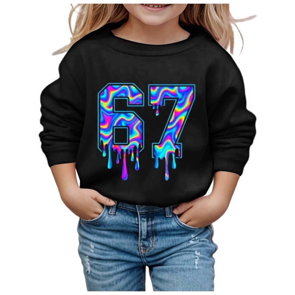 67 Meme 67 Six Seven Meme Crewneck Sweatshirt Unisex Kids Soft Pullover Long Sleeve Comfortable Winter Daily Wear Girl Hoodies Black 5 Years-6 Years