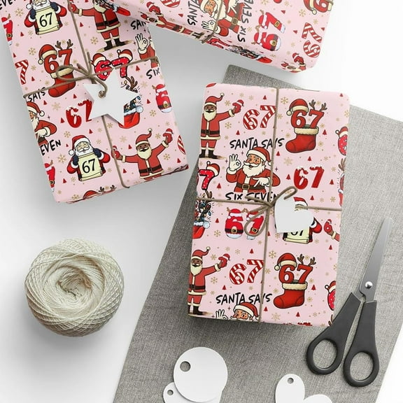 67 Meme Christmas Gift Wrap, Funny Holiday Wrapping Paper Roll for Kids & Adults, Unique “Six Seven” Meme Gift Wrap, Xmas Santa Paper for Birthday Christmas Gifts, Festive Party