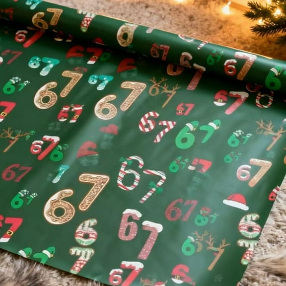67 Meme Christmas Gift Wrap, Kids Funny Six Seven Wrapping Paper, Unique Brain Rot Gen a Meme Holiday Gift Wrap Paper Roll, 19in Wide Birthday Xmas Santa Festive Present Wrapping Rolls