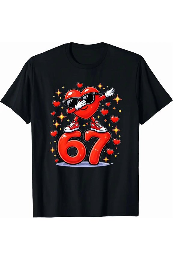 67 Meme Numbers Dabbing Six Seven Bruh Funny Valentines Day T-Shirt