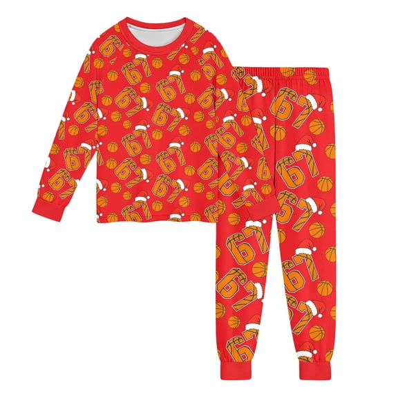 67 Meme Pjs Set Kids Cartoon Print Long Sleeve T-Shirt Pjs Pants 2 Piece Set for Boys Girls Pajamas Outfit Red 8 Y-9 Y