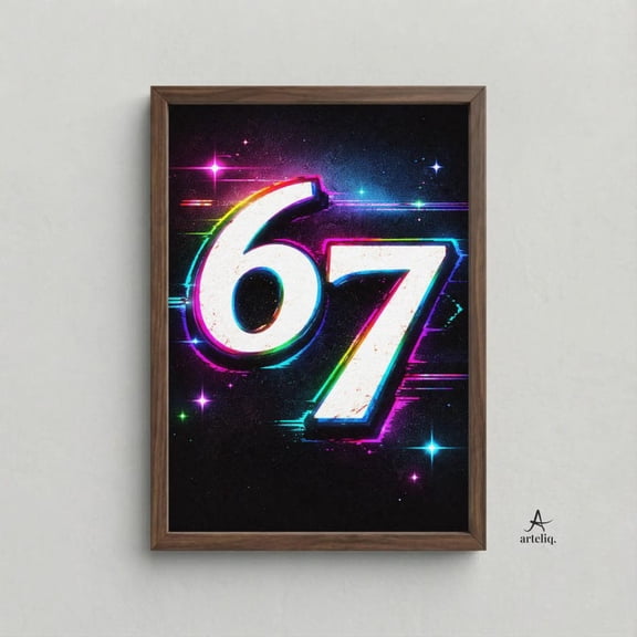 67 Meme Poster | Viral Gen Alpha Wall Art | Funny Kids Room Decor | Modern Playroom Print |16x24 UNFRAMED