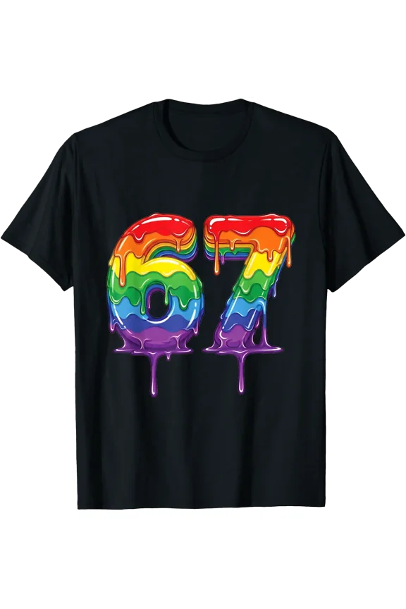 67 Meme Shirt Rainbow Drippy Number Funny Gen Alpha Tee T-Shirt