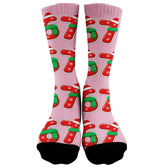 67 Meme Socks Kids Christmas Six Seven Graphic Crew Socks Novelty Festival Holiday Xmas Funny Gifts for Boys Girls Pink 7-12 Years