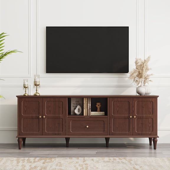 67" Mid-Century TV Stand for TVs up to 75 " , Retro Entertainment Center with Storage Cabinets and Drawers, Brown