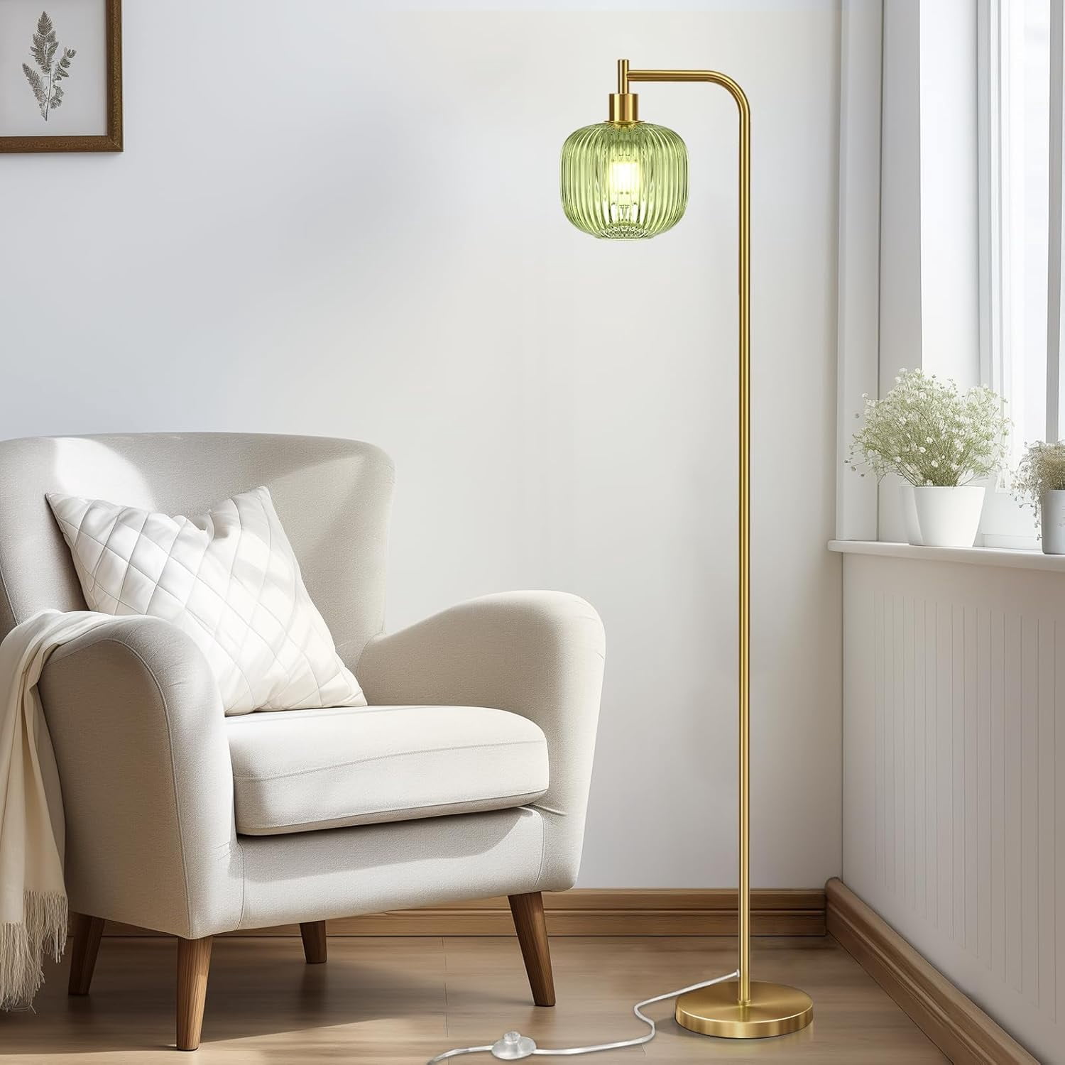 67” Modern Floor Lamp for Living Room Glass Standing Lamp Gold