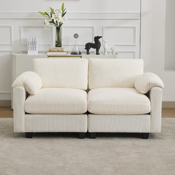 67'' Modular Loveseat Sofa, Deep Seat Cloud Couch for Living Room, Modern Corduroy 2-Seater Sofa with Armrest Pillows, Extra Comfortable, Beige