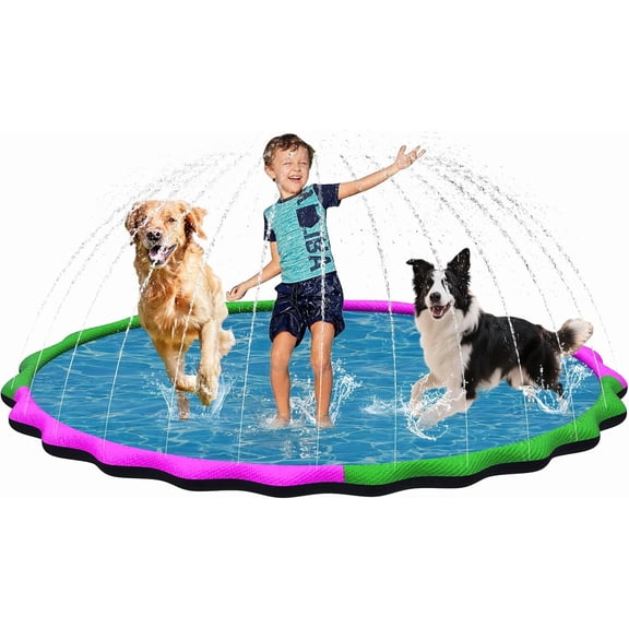 67” Non-Slip Splash Pad for Kids & Dogs, Round Outdoor Water Sprinkler Pad, 0.5mm Thickened Tear-Resistant PVC, Kids Water Toy & Dog Pool for Backyard Summer Fun