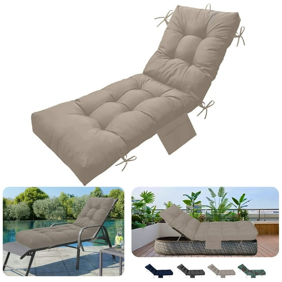 67”Outdoor Chaise Lounge Cushion, Indoor Rocking Chair Sofa Cushion with 6 Ties, Water and Fade-Resistant Patio Chair Furniture Replacement Cushion (Khaki)