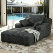 67'' Oversized Chaise Lounge Chair, Cloud Plush Corduroy Sofa Bed for Living Room, Modern Deep Seat Sleeper Couch with Back Cushion, No Assembly Required, (Charcoal)