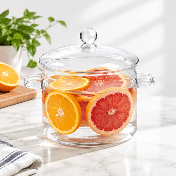 67 Oz 2L Borosilicate Glass Simmering Boiling Pot for Cooking