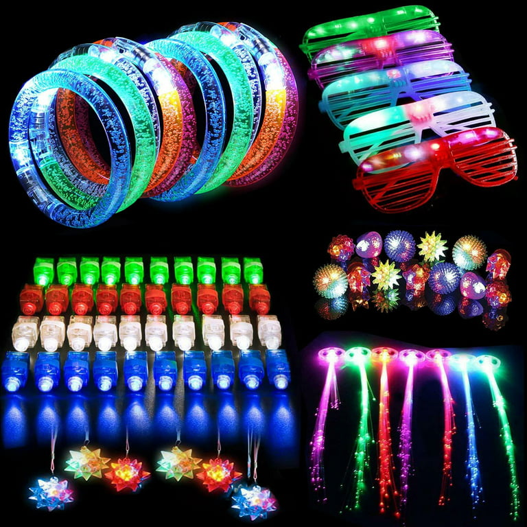 67 PCs LED Light Up Toys Party Favors Packs Glow in the Dark Party Supplies  include 40 FINGER LIGHT, 10 BUMPY RING, 6 GLASSES, 4 BRACELET, 4 HAIR  LIGHTS, 4 NECKLACE 