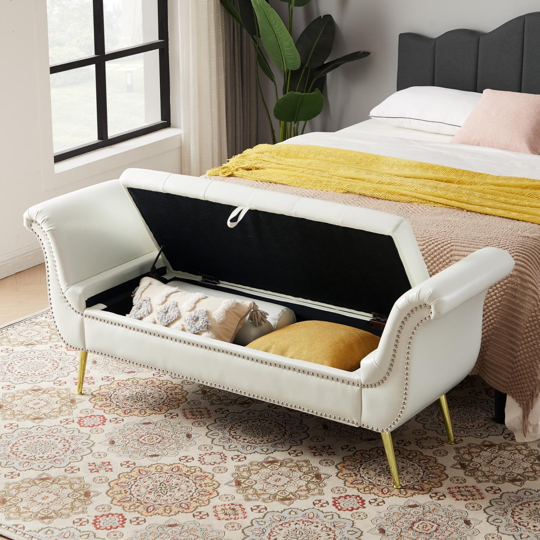 67" PU Leather Storage Bench for Bedroom End of Bed, Upholstered ...