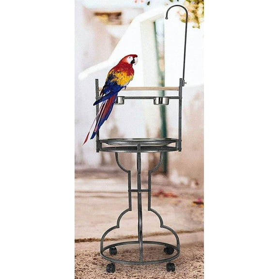 67" Parrot Play Stand Large Bird Play Ground Natural Wooden Perch With Easy Grip Stainless Steel Tray Bowls Toy Hook 4-Legs Stand On Wheels