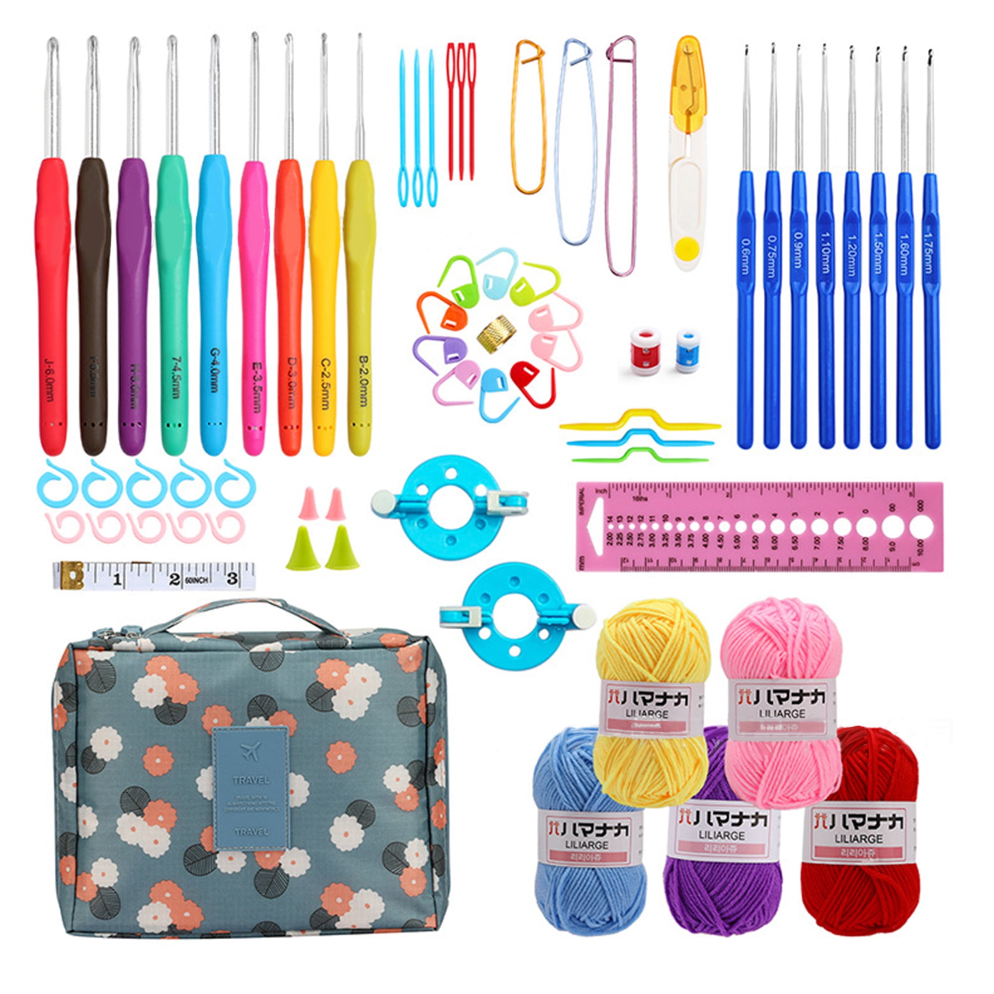 67 Pcs Crochet Hook Set with Case Globalstore Crochet Kit with Yarn,  Ergonomic Crochet Kits Include 5 Roll Yarn, Knitting Needles and Other  Supplies, Full Crochet Starter Kit for Beginners Adults 