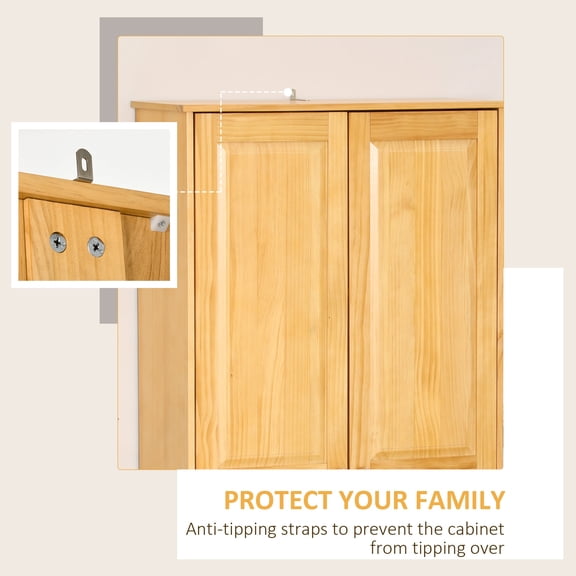67 Pinewood Kitchen Pantry Cabinet with Soft-Close Doors, Adjustable Shelves, Freestanding Storage for Dining Room, Brown