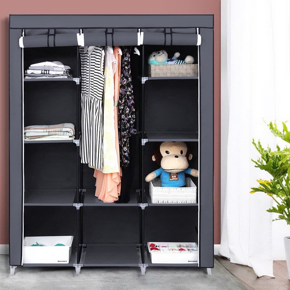 67" Portable Closet Organizer Wardrobe Storage Organizer with 10 Shelves, Gray