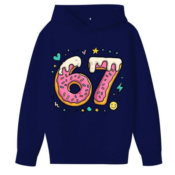 67 Print Pullover Hoodie, Soft Casual Sweatshirt for Girls and Boys, Everyday Play and Comfort Wear,Navy 110