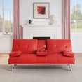 thumbnail image 1 of 67" Red Leather Multifunctional Double Folding Sofa Bed with Built-In Coffee Table, Space-Saving Convertible Couch Ideal for Office, Living Room, or Small Spaces (Red), 1 of 11