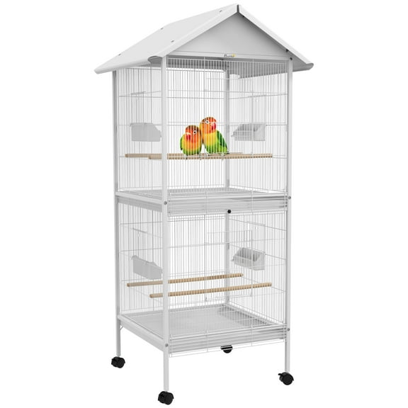 ZephyPaws 67" Roof Top Large Parrot Bird Cage,Metal Frame Pet House for Small Quaker Parrot Cockatiel ,White