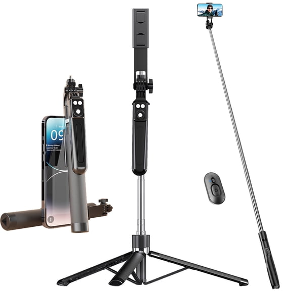 67" Selfie Stick Tripod with Light, Basic Phone Stand for iP & Sams  All-in-One Extendable Tripod with Remote, 360 Rotation Handle , Portable Travel Vlog Kit for Video Recording Live Streaming